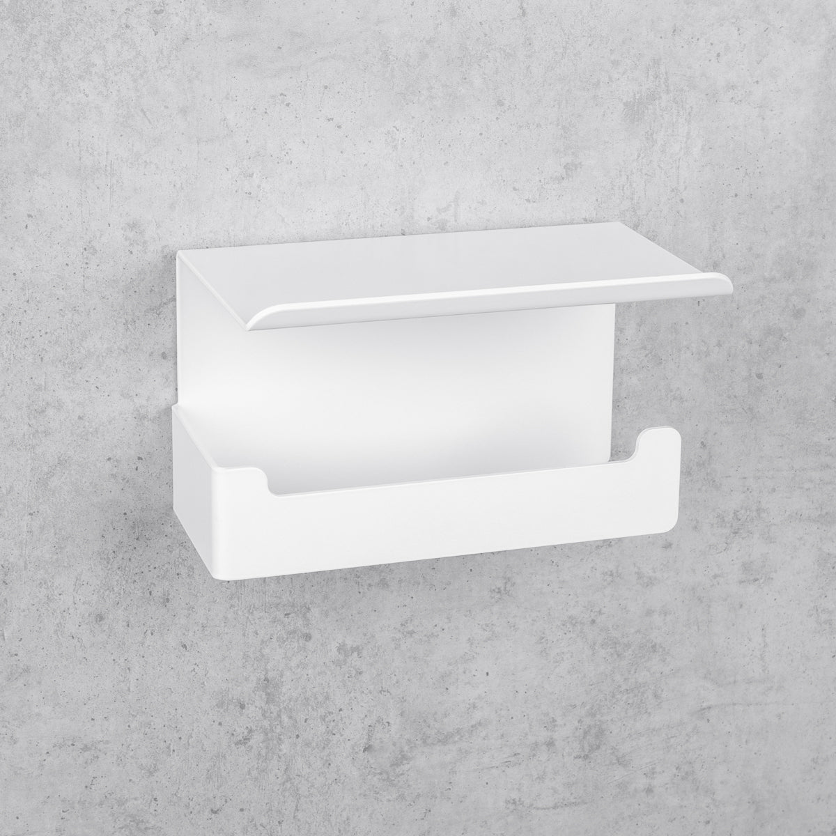 white toilet paper holder with shelf Bliss 2