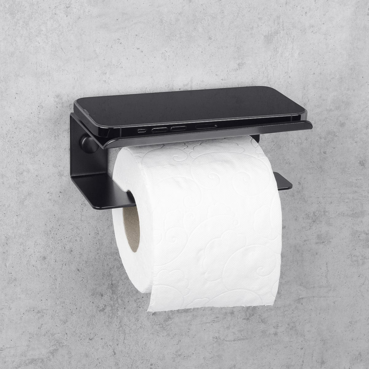 black toilet paper holder with shelf Bliss
