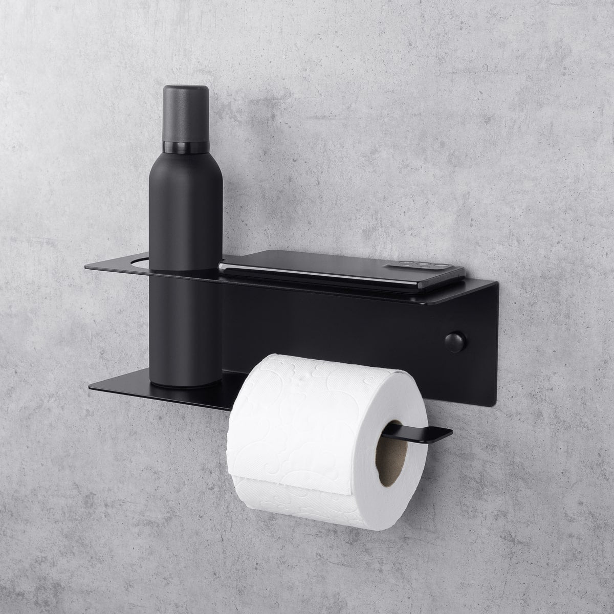 noir porte-papier toilette avec ligne d'étagères