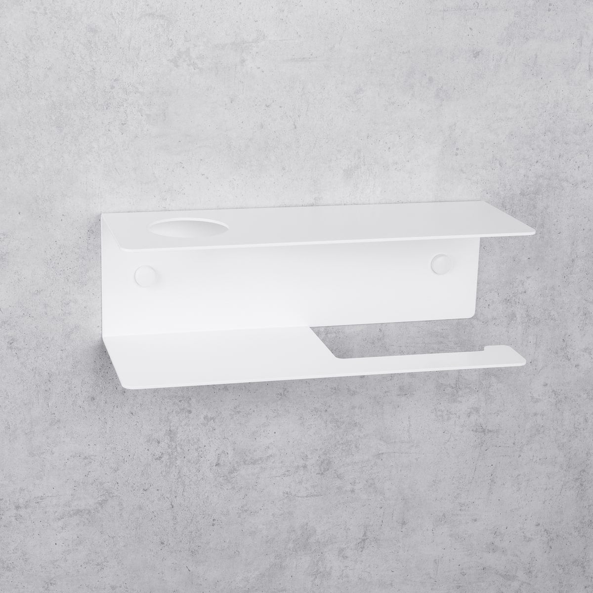 white toilet paper holder with shelf Line